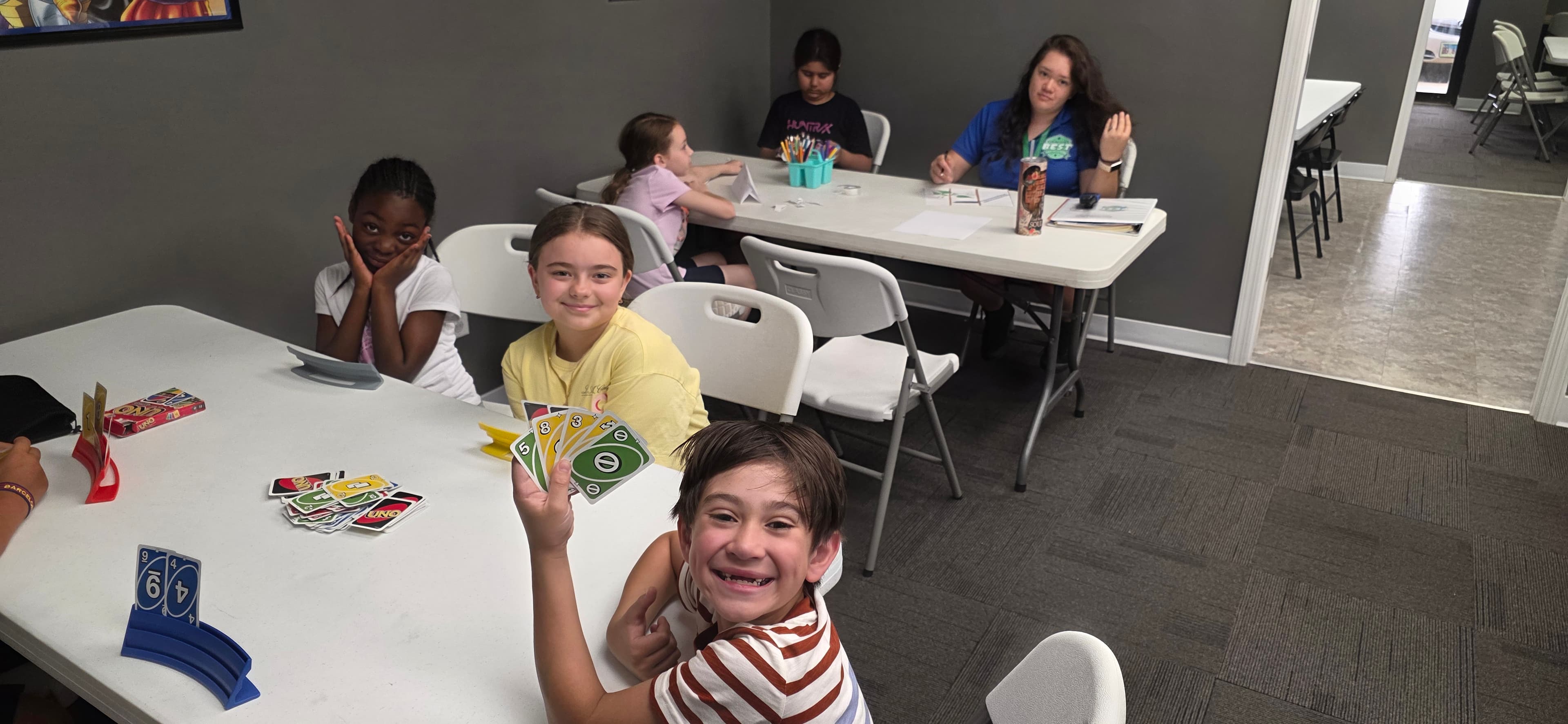 Campers doing a tabletop activity together