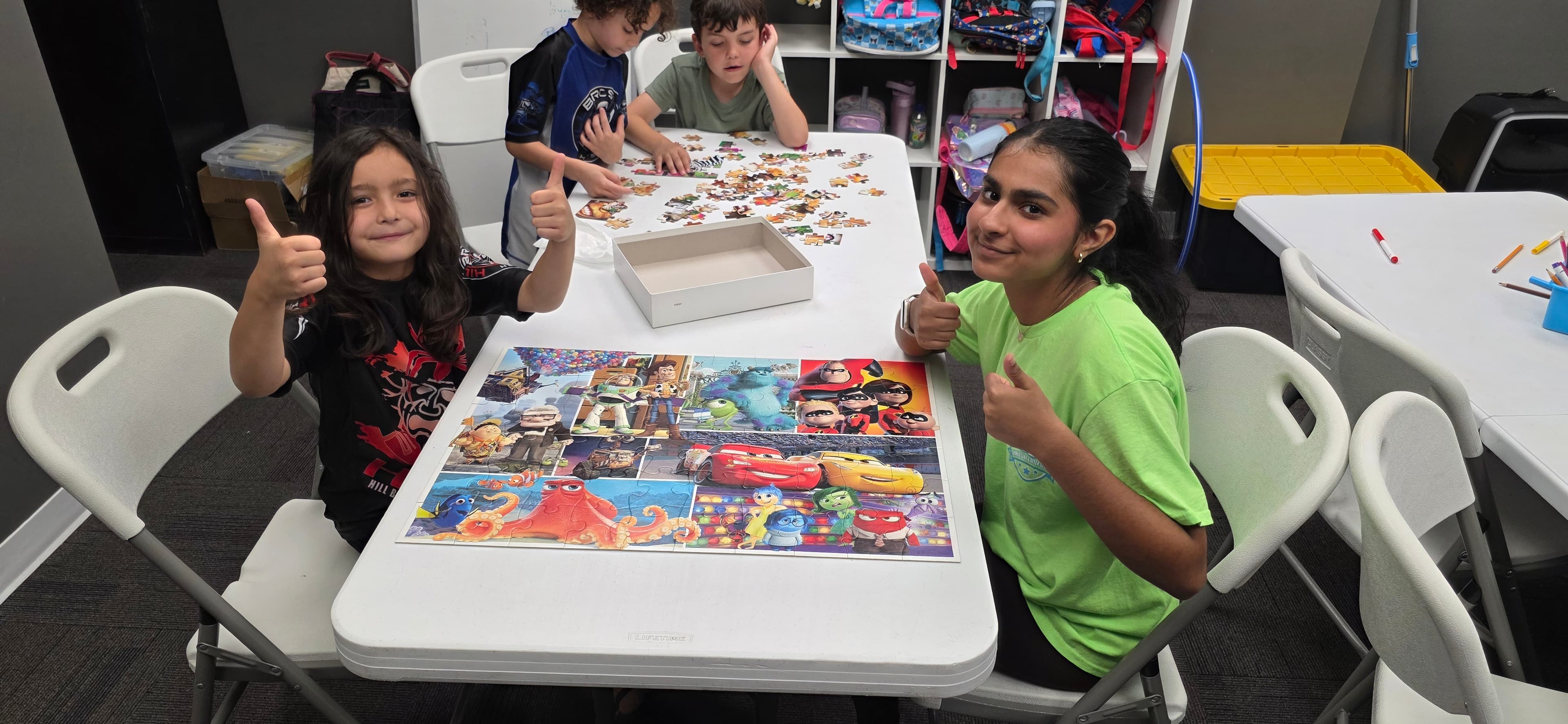 Campers taking part in a creative group activity